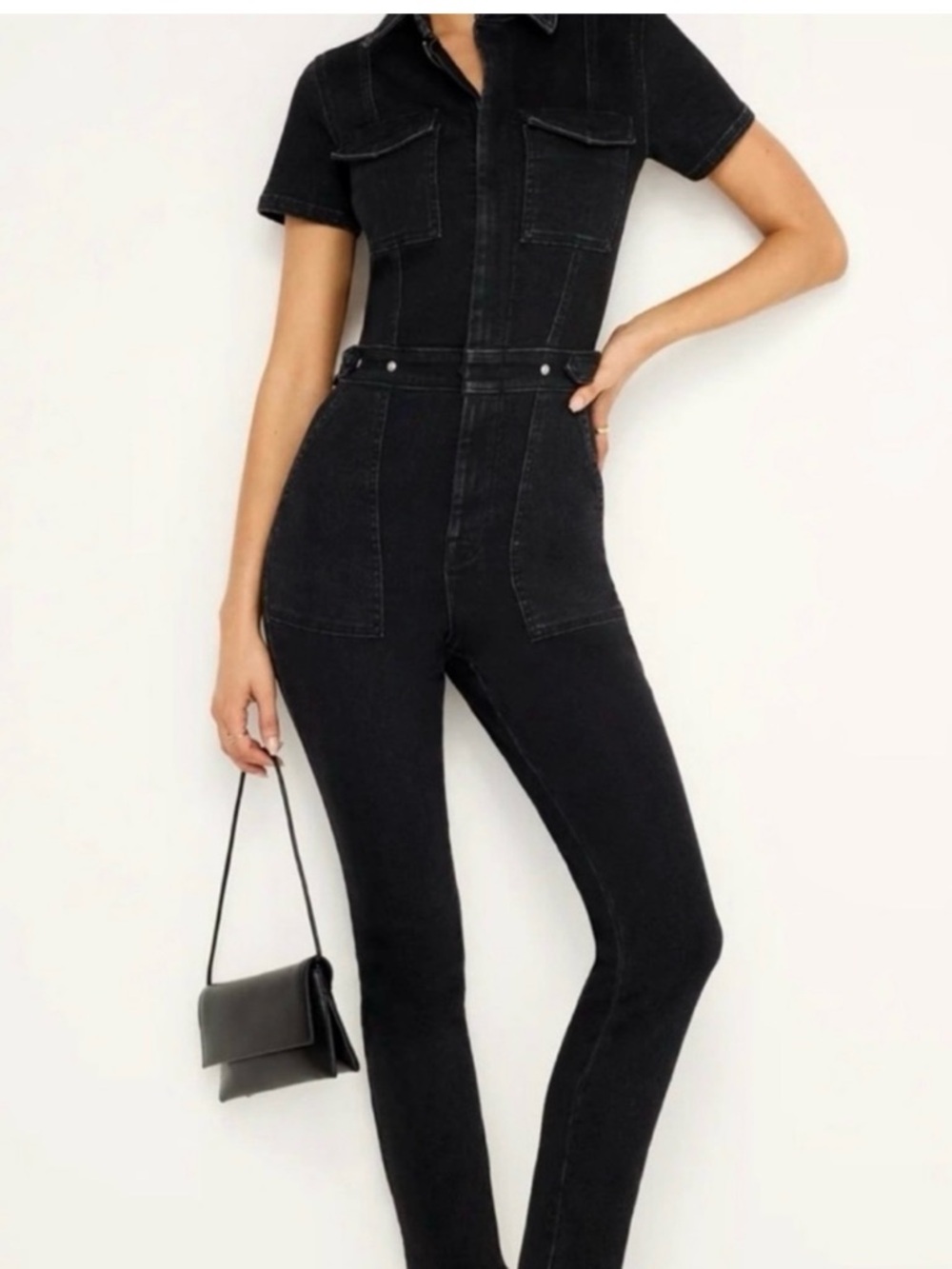 Black good American Fitted Denim Jumpsuit